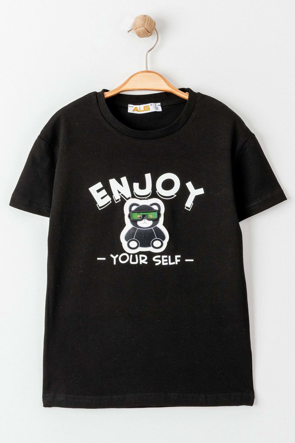 3-7 Yaş Baskılı Çocuk Tişört Siyah - 224778.1576. resmi