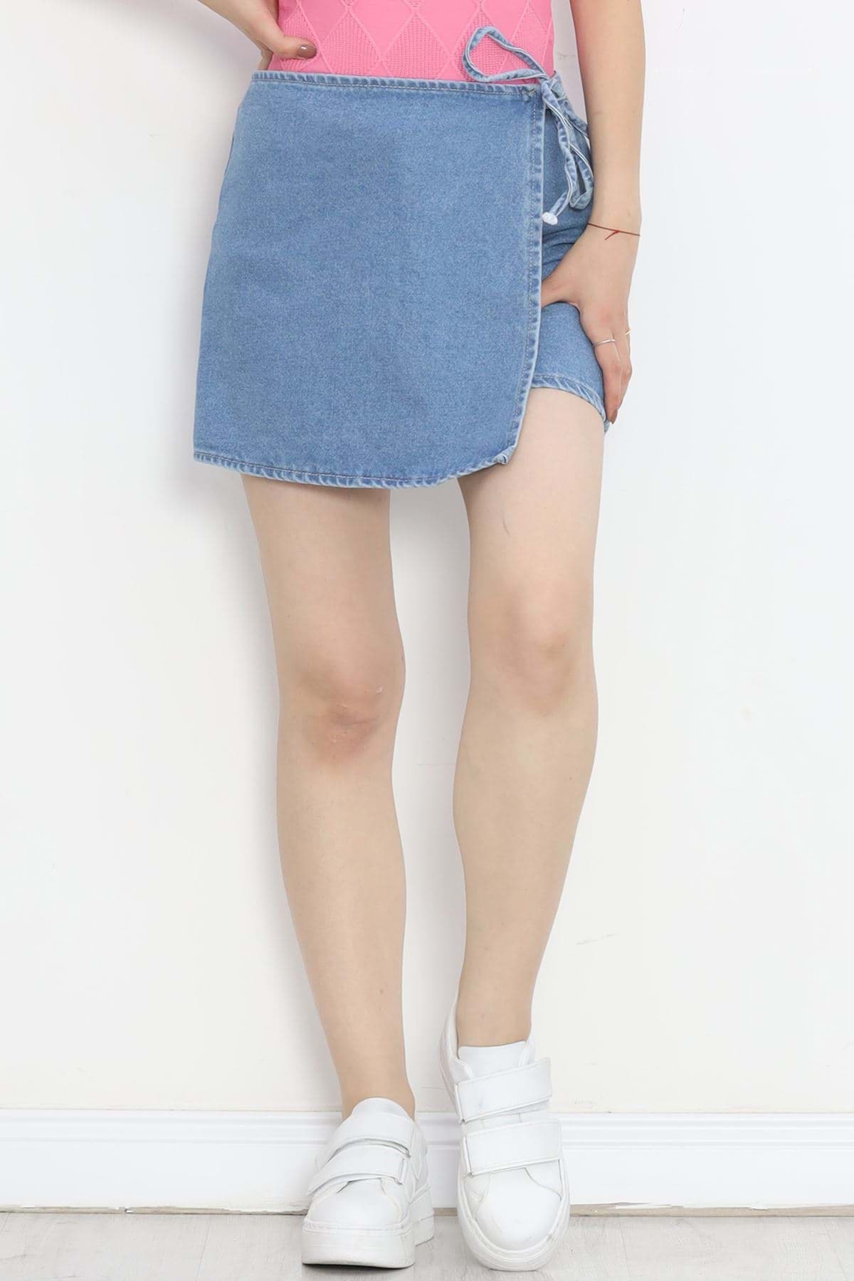 Şortlu Kot Etek Açıkmavi - 18761.1184. resmi