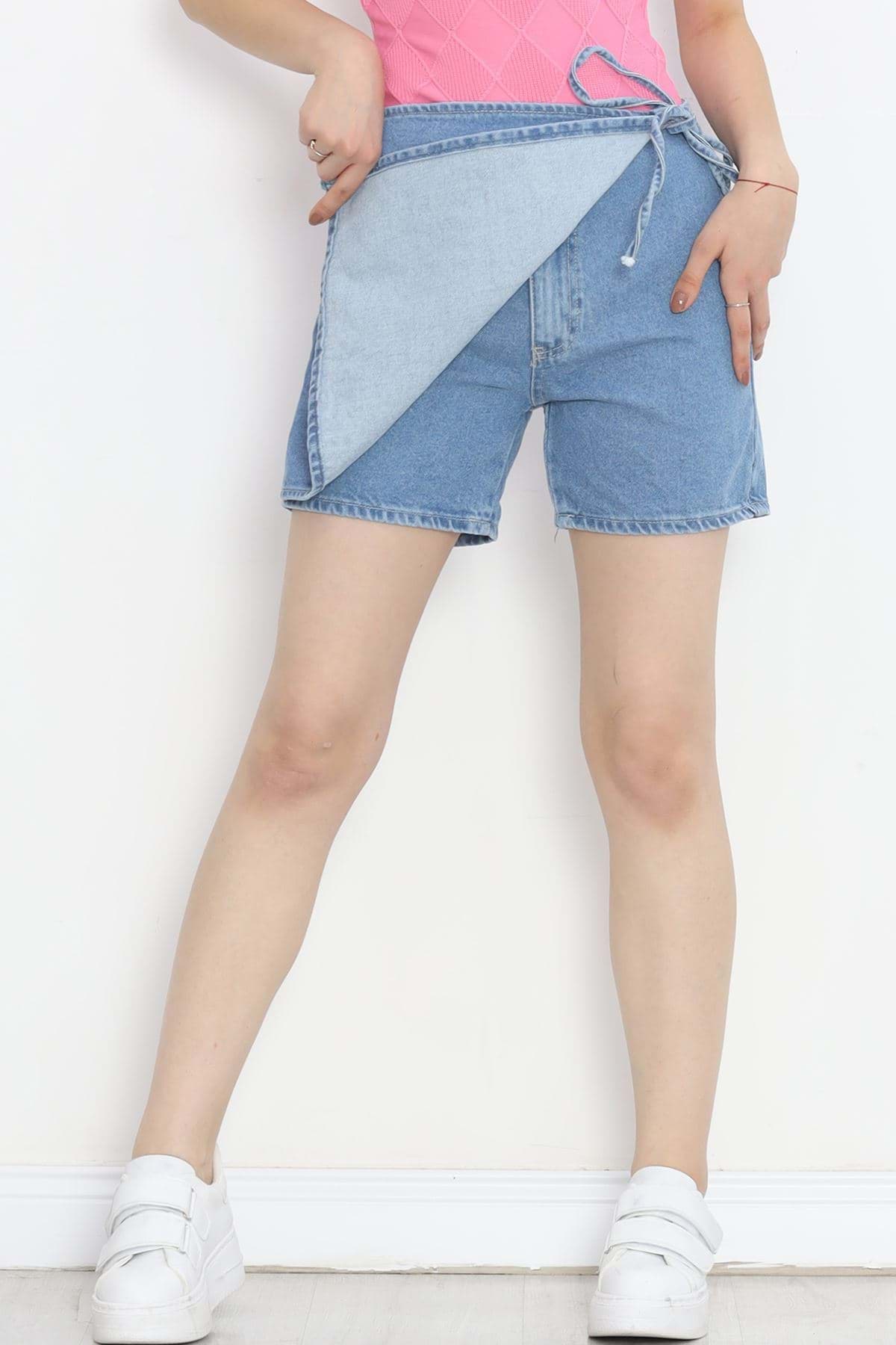 Şortlu Kot Etek Açıkmavi - 18761.1184. resmi