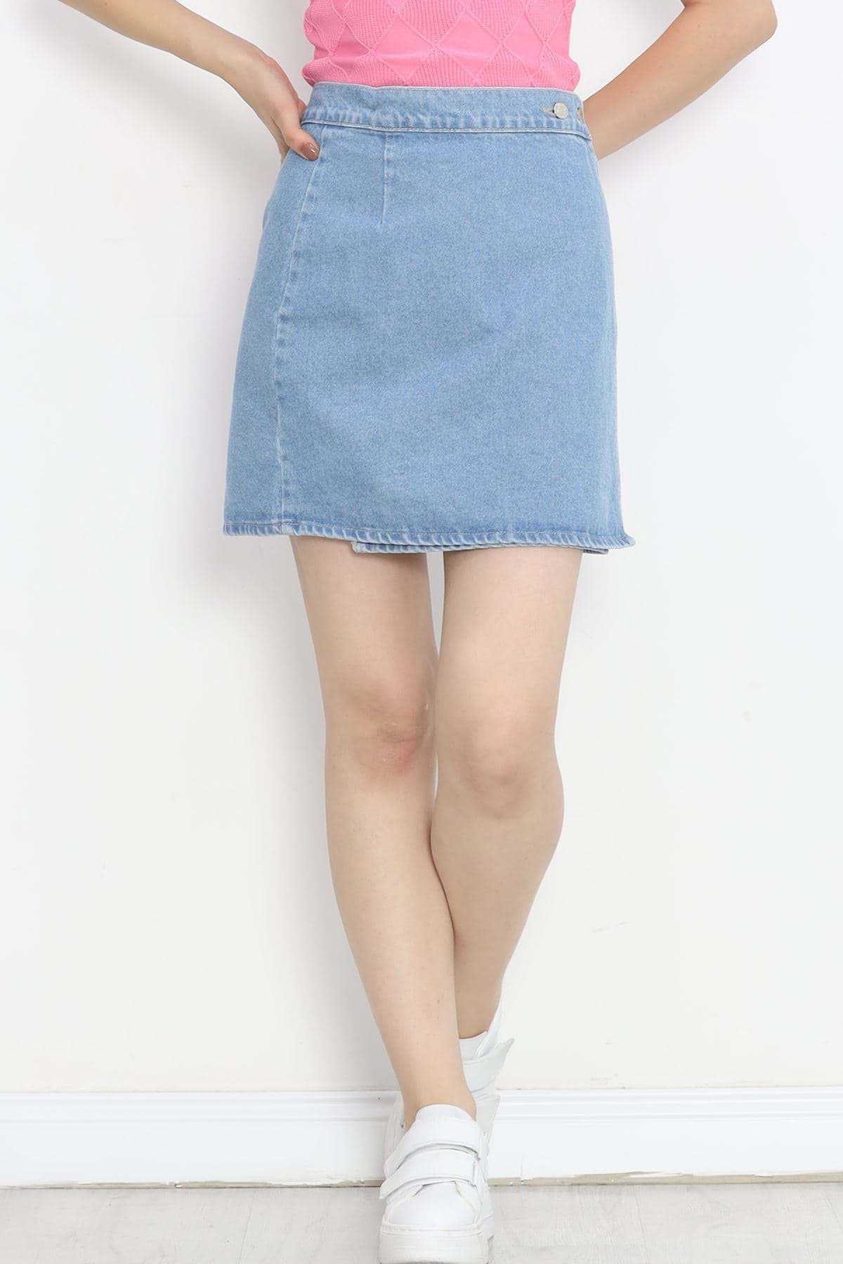 Yırtmaçlı Kot Etek Açıkmavi - 18756.1184. resmi