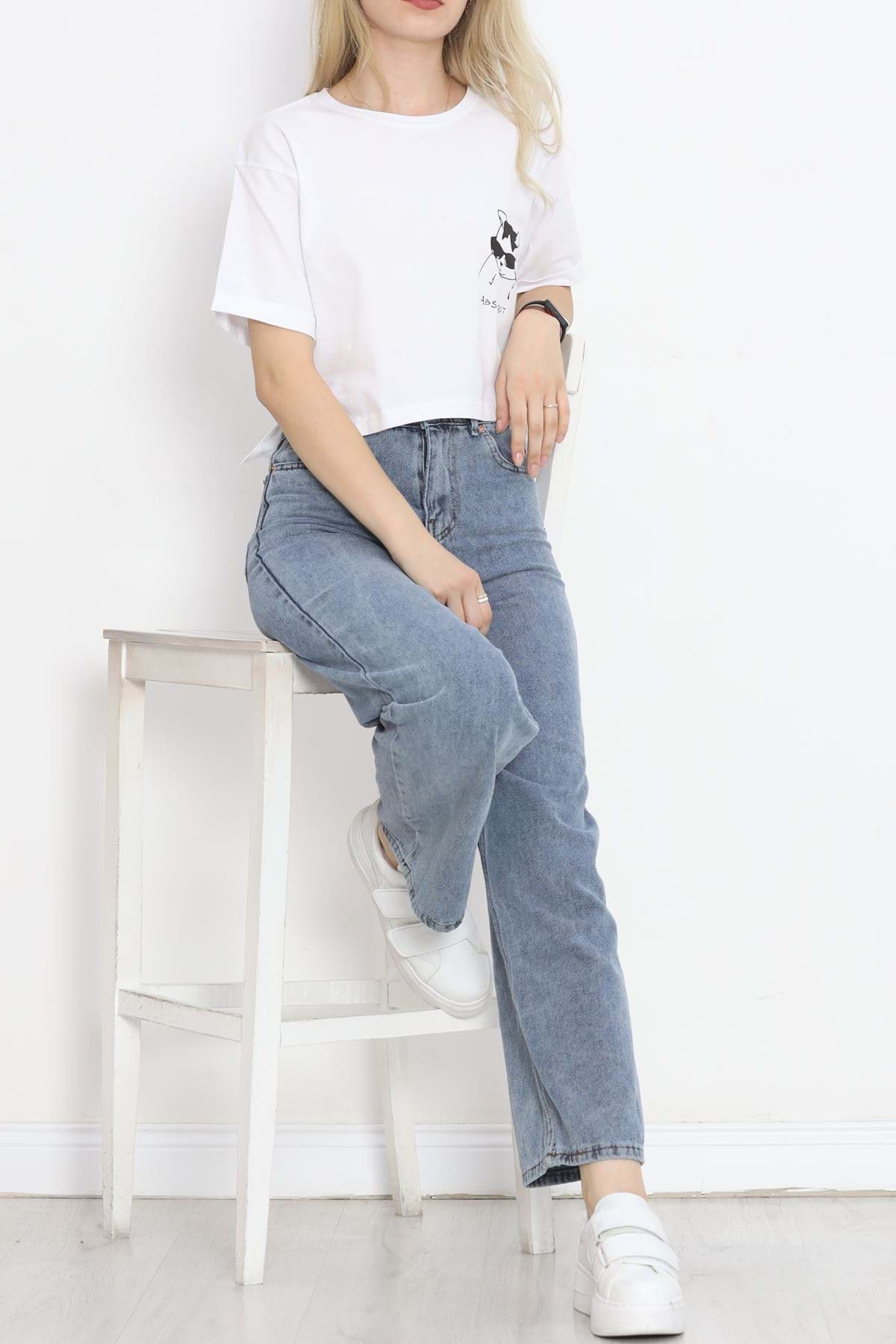 Baskılı Crop Tişört Beyaz - 18668.1567. resmi