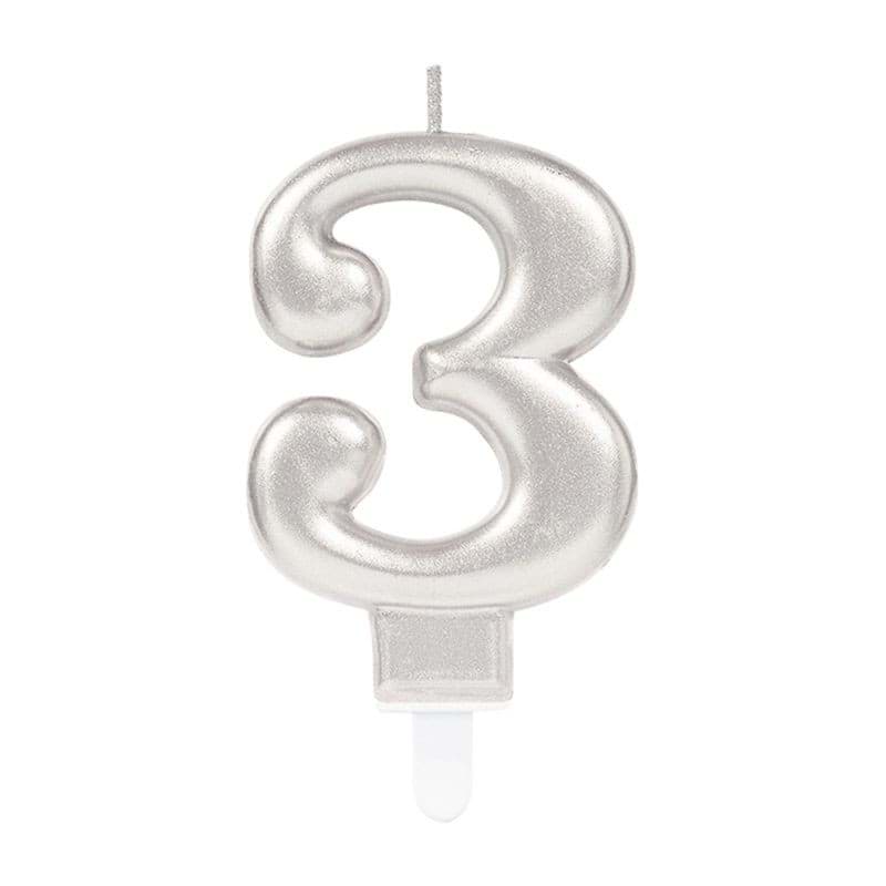 Picture of 3 numbers candle silver color