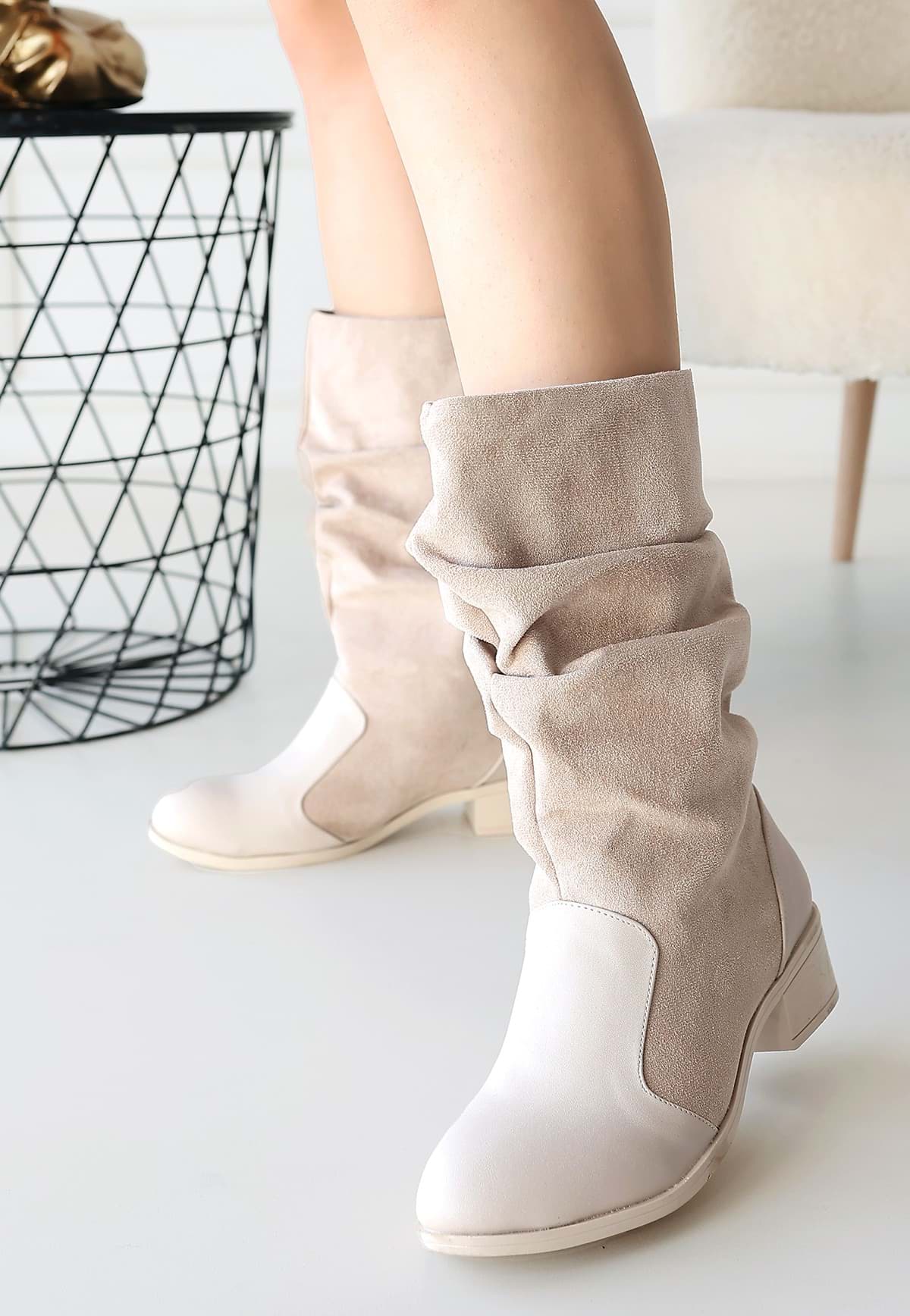 Jolin Bej Cilt Süet Detaylı Çizme resmi