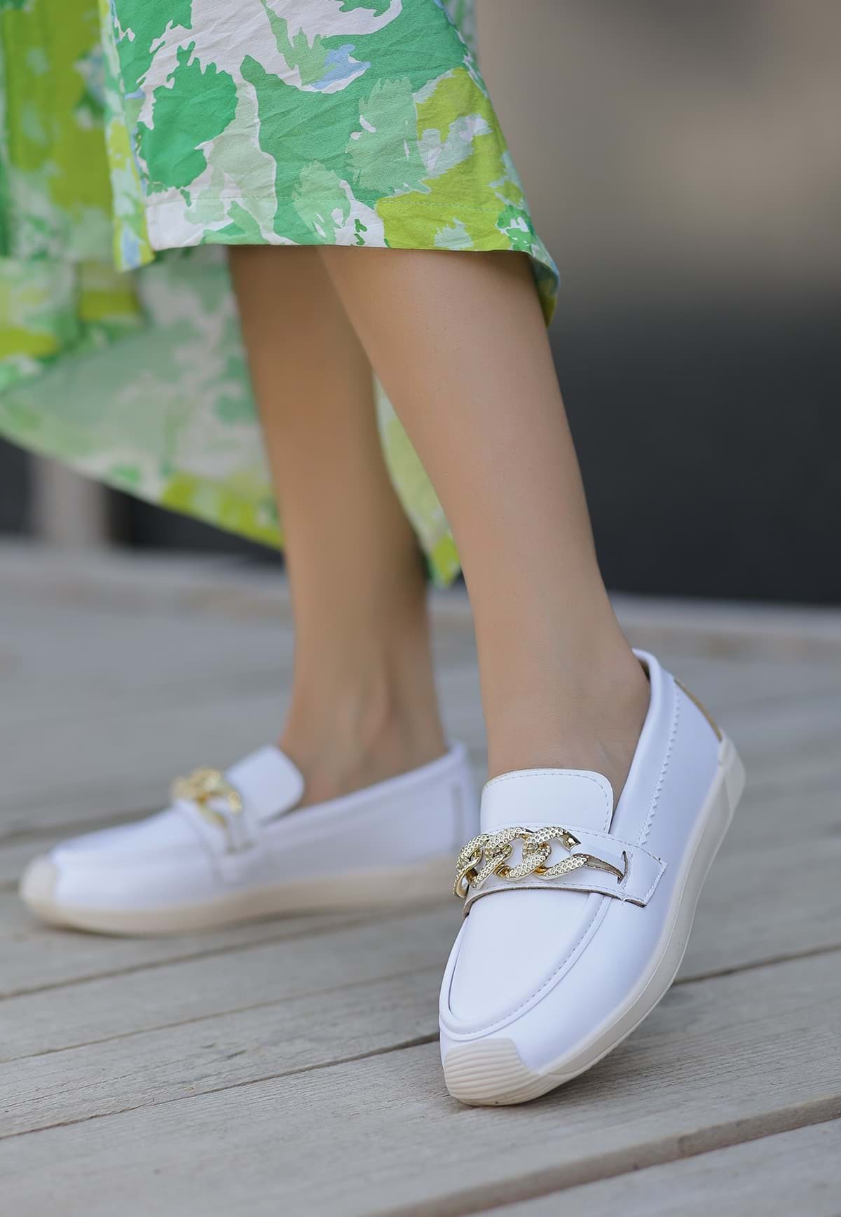 Giwa Beyaz Cilt Babet Ayakkabı resmi