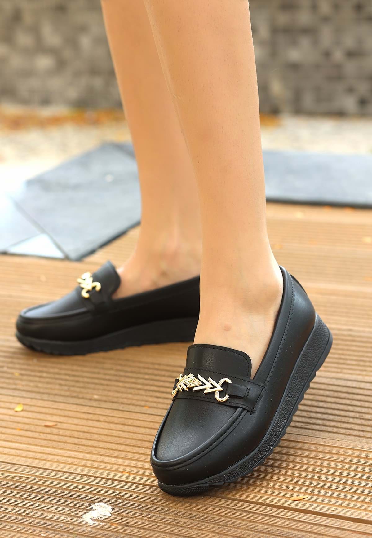 Leyd Siyah Cilt Babet Ayakkabı resmi