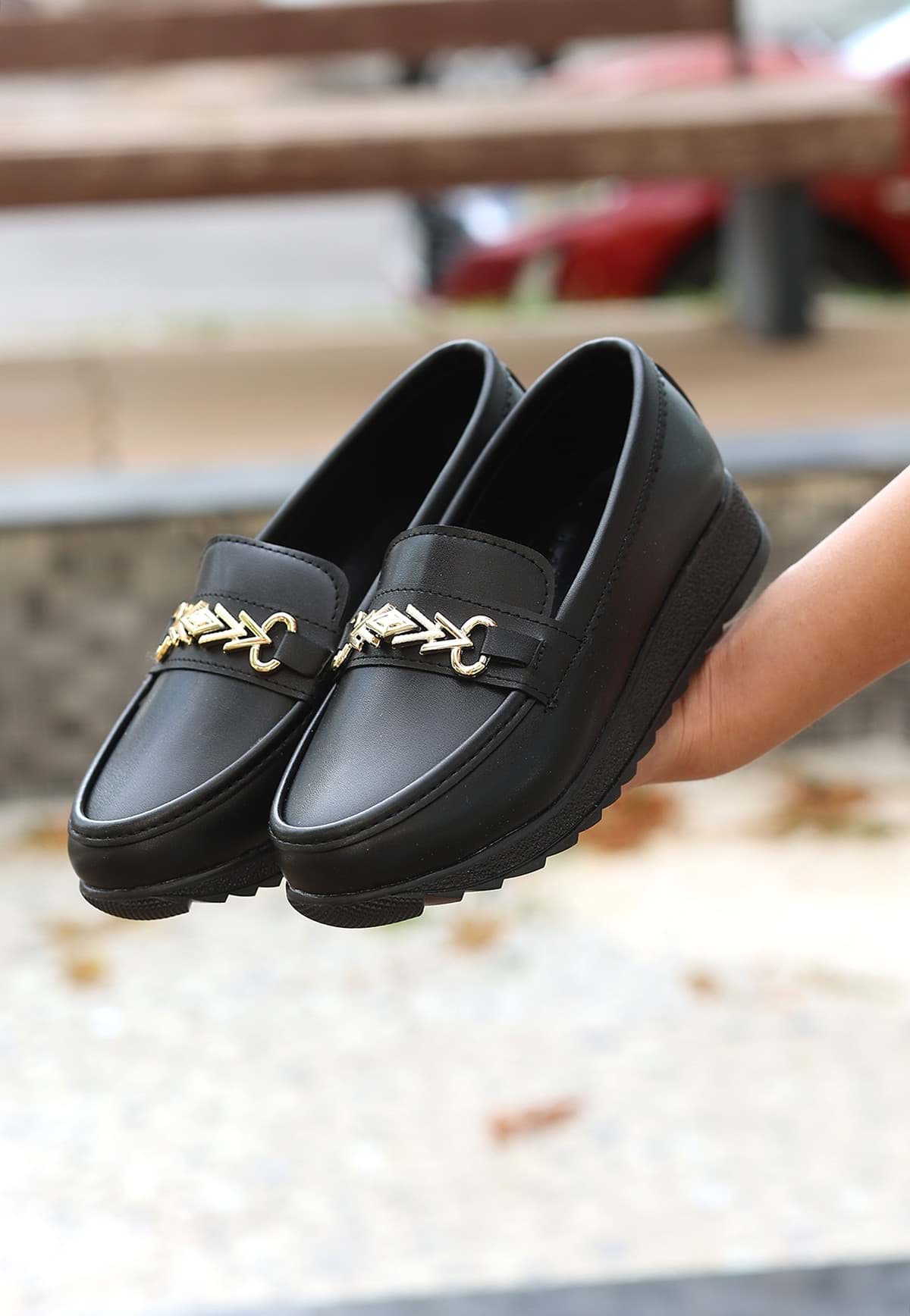 Leyd Siyah Cilt Babet Ayakkabı resmi