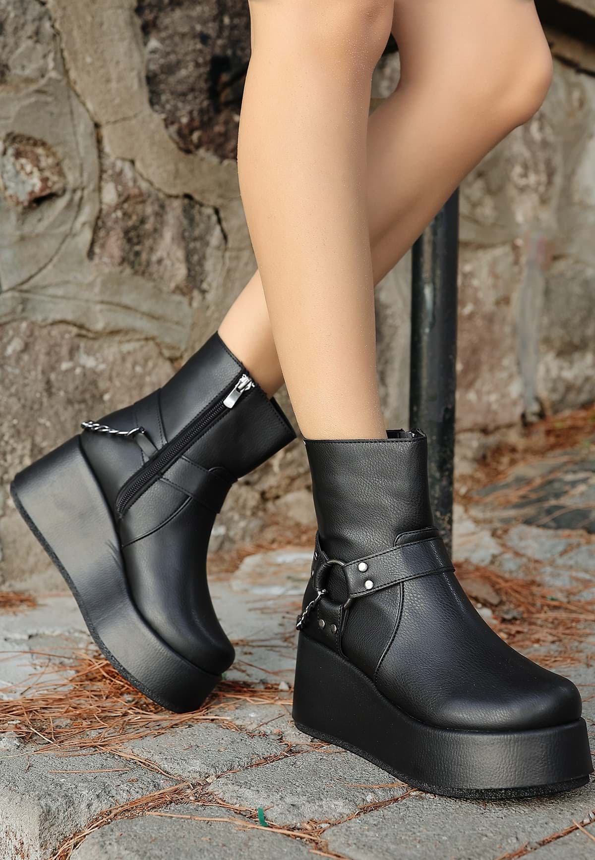 Goar Siyah Cilt Dolgu Topuk Bot resmi