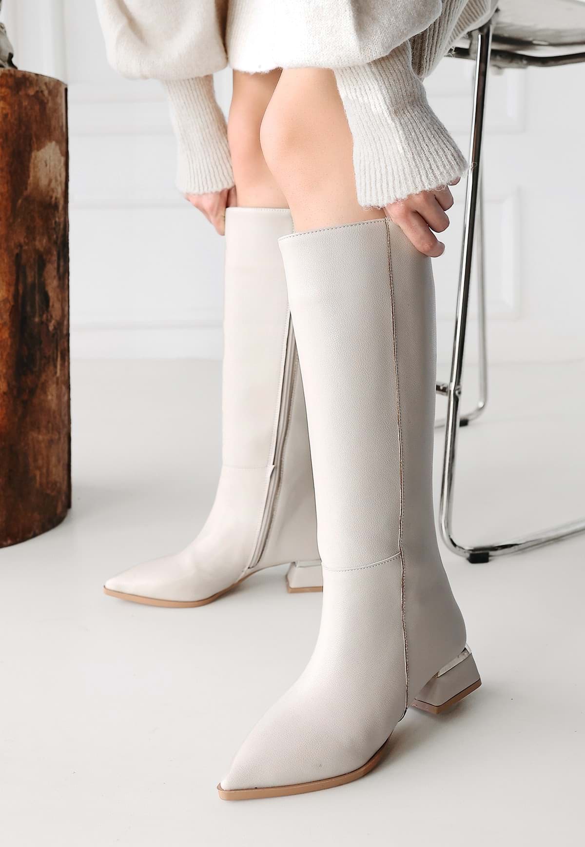 Picture of Minya beige skin heeled boots
