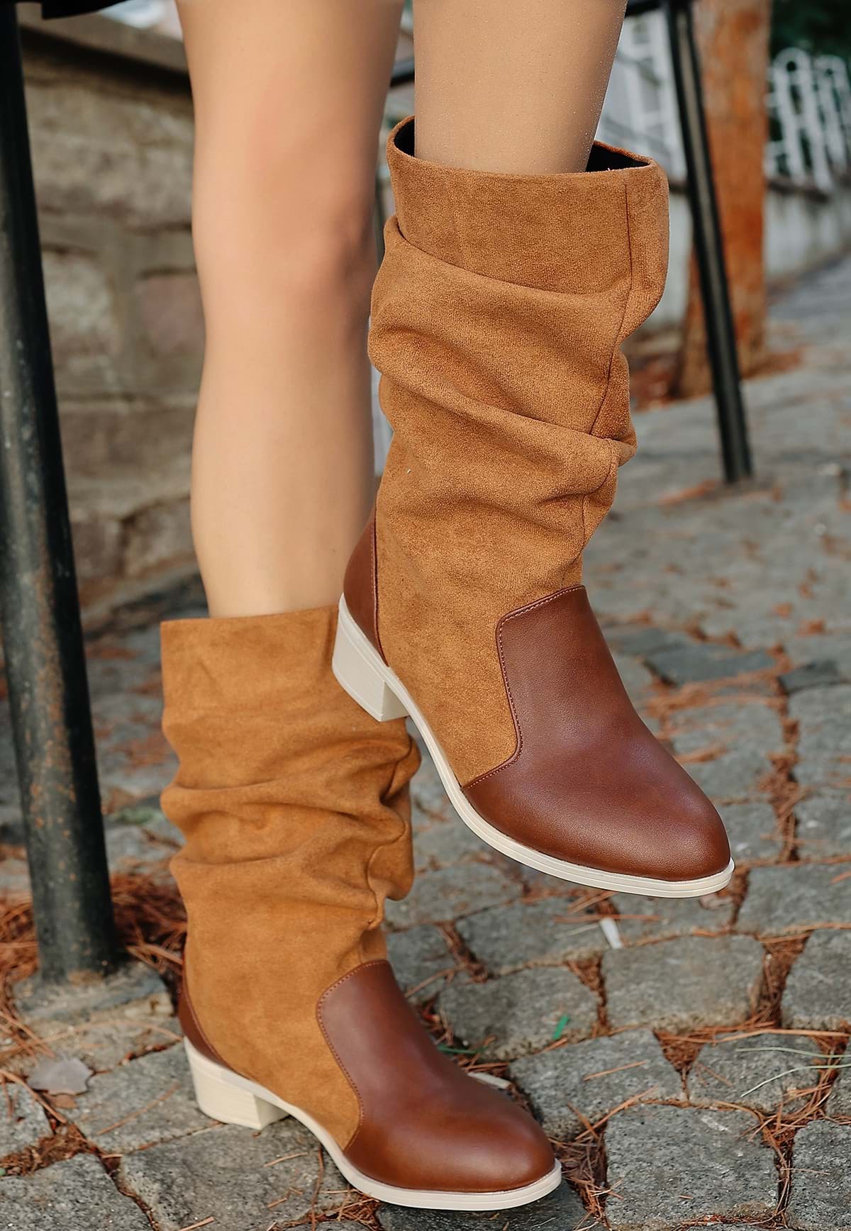 Jolin Taba Cilt Süet Detaylı Çizme resmi