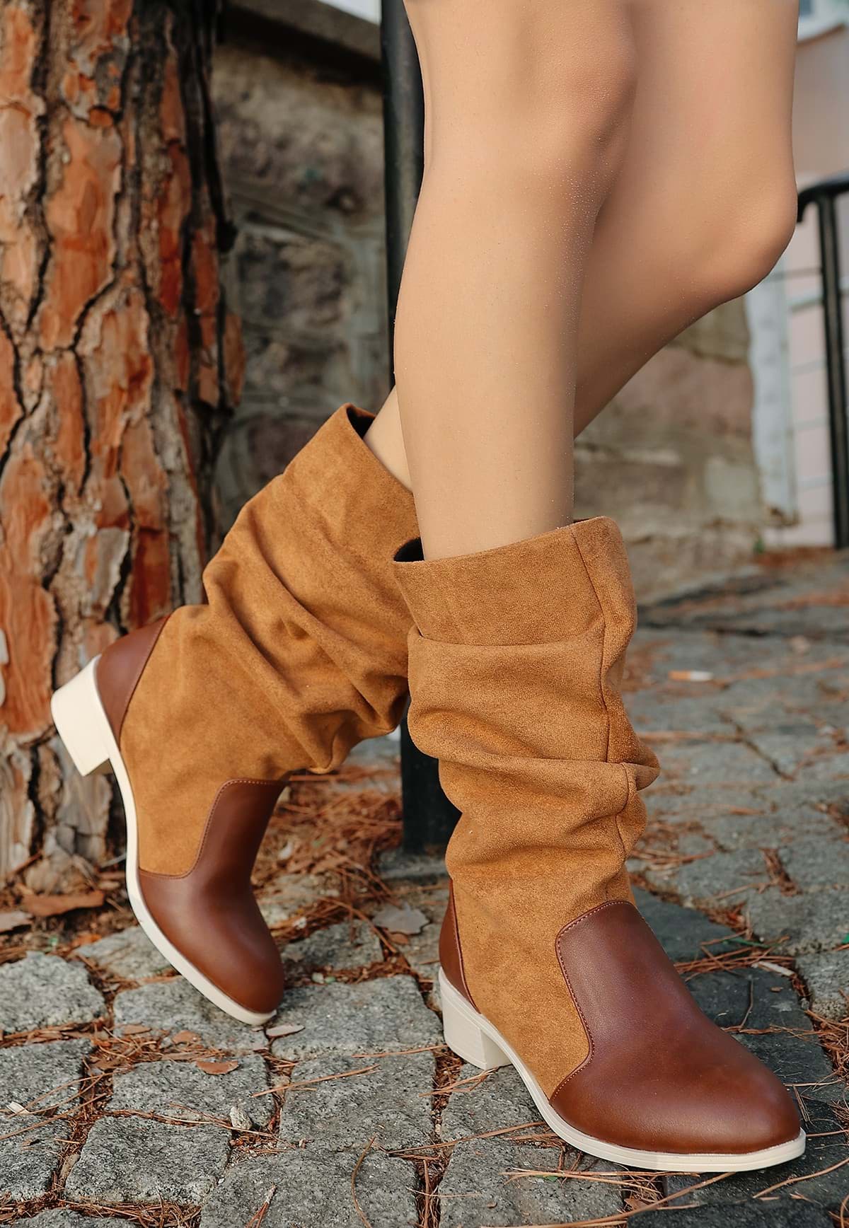 Jolin Taba Cilt Süet Detaylı Çizme resmi