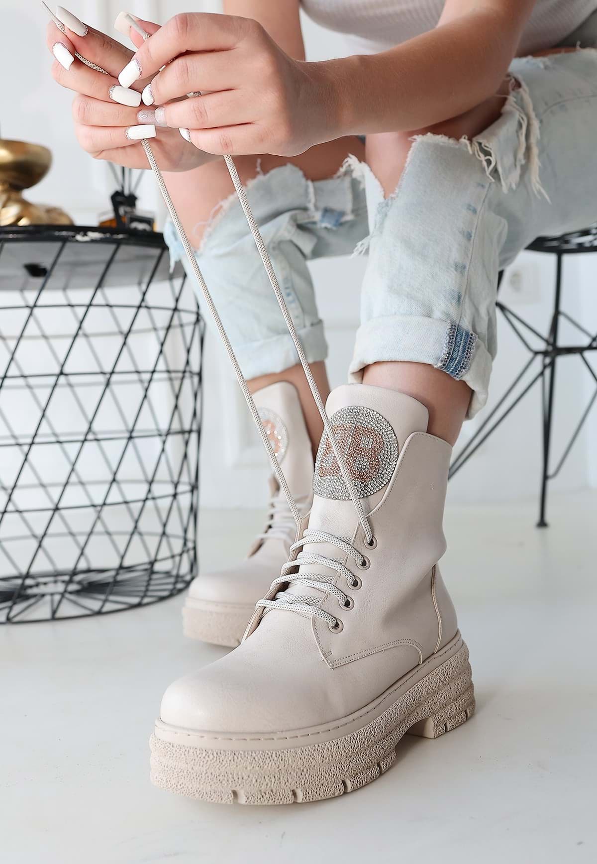 Picture of Jassi beige skin lace -up boots