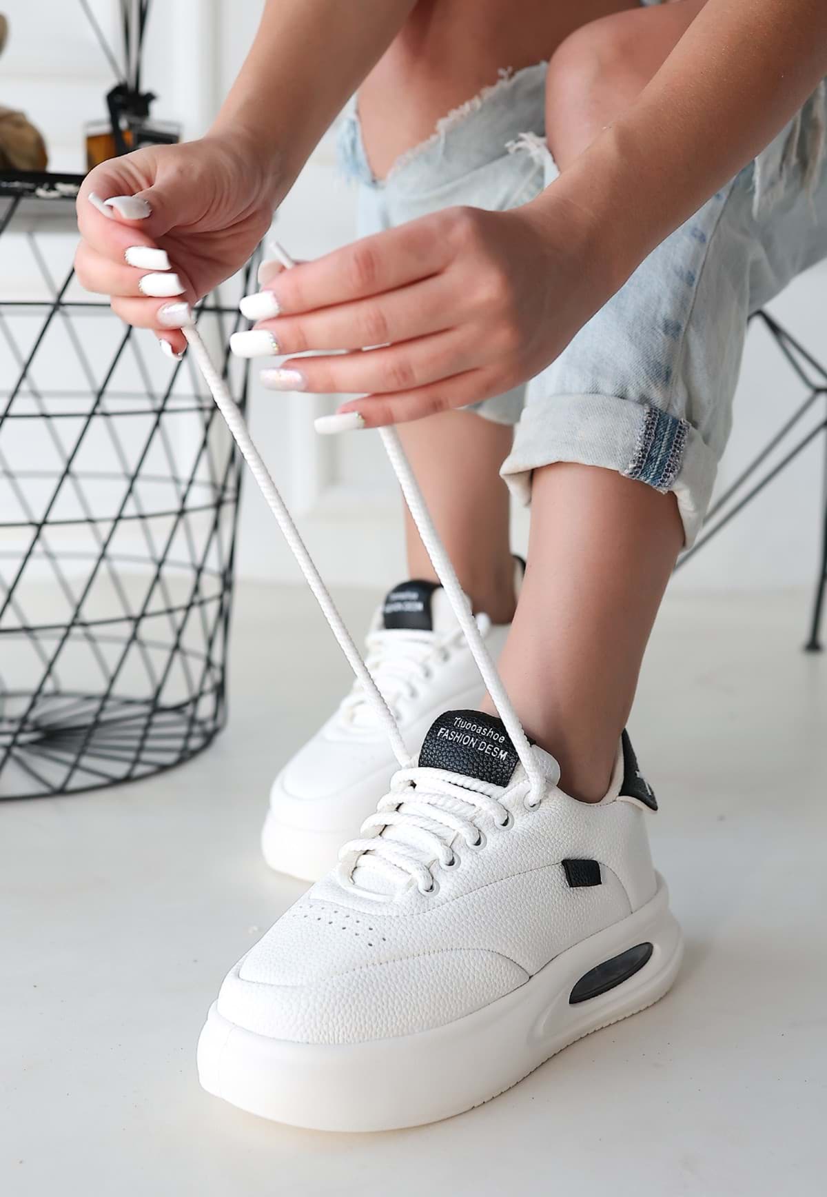 Picture of Chris White Skin Black Detailed Laced Sneakers