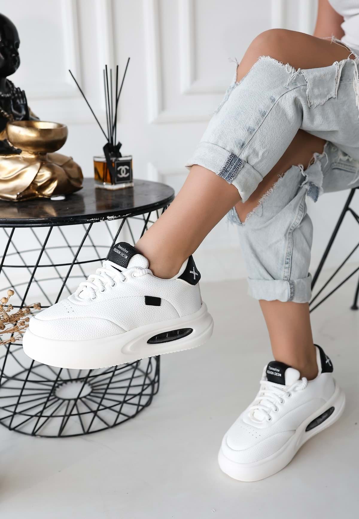 Picture of Chris White Skin Black Detailed Laced Sneakers