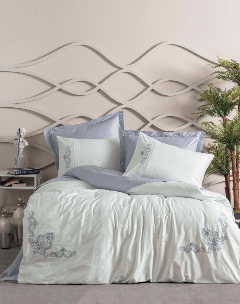 Picture of Cotton Box Brode embroidered double satin bed linen set Bianna Gray