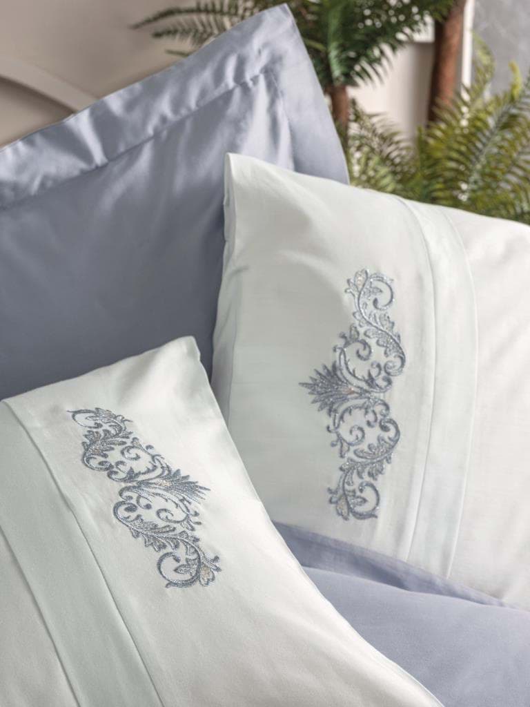 Picture of Cotton Box Brode embroidered double satin bed linen set Bianna Gray