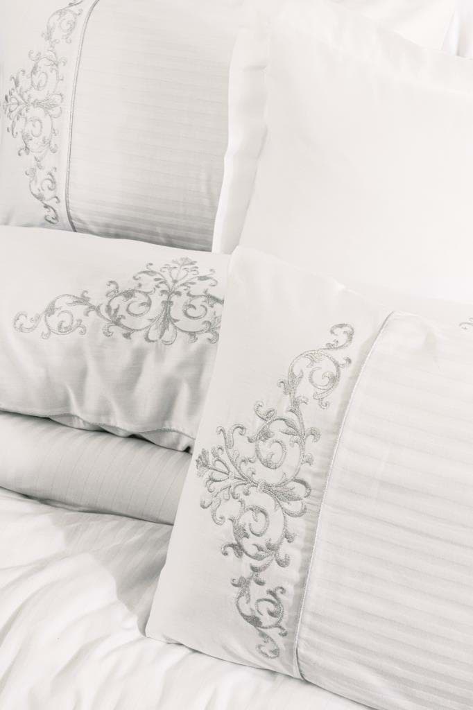 Picture of Cotton Box Brode Embroidered Double Satin Duvet Cover Set Genny Beyaz