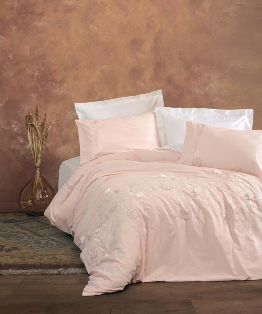 Picture of Cotton Box 3D Embroidered Double Satin Duvet Cover Set Lesley Powder