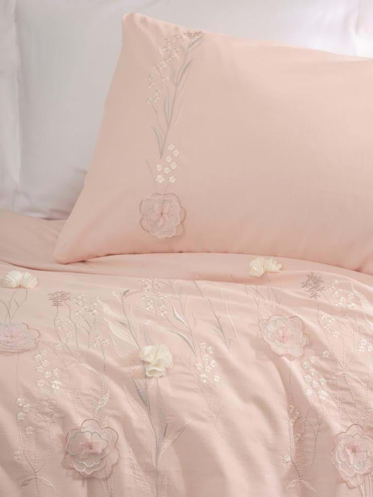 Picture of Cotton Box 3D Embroidered Double Satin Duvet Cover Set Lesley Powder
