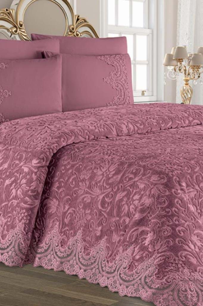 Anna Karina Çift Kişilik Çeyizlik Battaniye Takımı Safir Mürdüm resmi