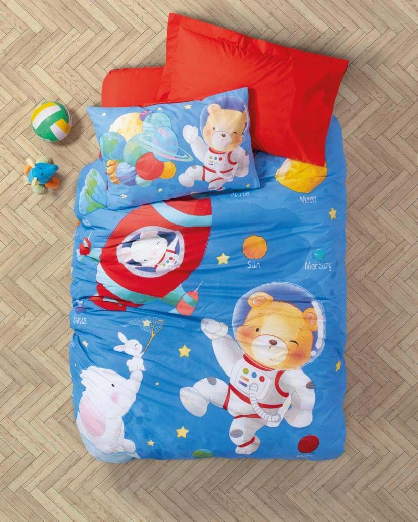 Picture of Cotton Box Young Ranforce Duvet Cover Set Single Planet Blue