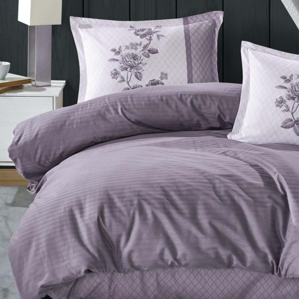 Clasy Butik Serisi Çizgili Ranforce Çift Kişilik Nevresim Takımı Suave v3 Lila resmi