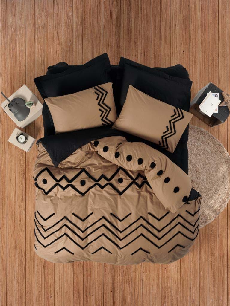 Cotton Box Puff Nakışlı Ranforce Çift Kişilik Nevresim Takımı Elio Bakır Siyah resmi