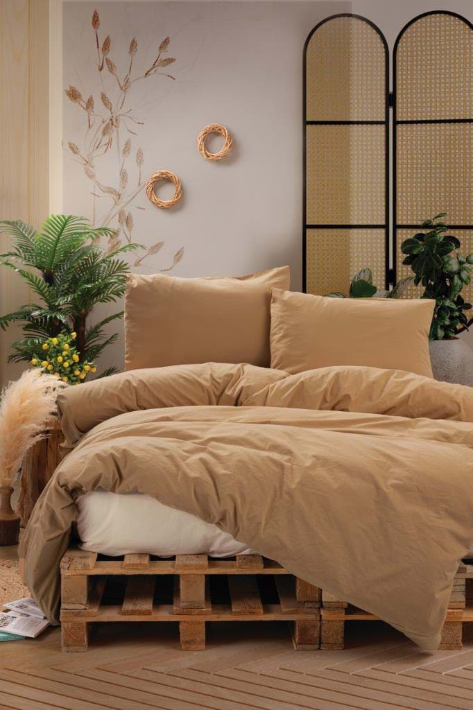 Cotton Box Neat Poplin Çift Kişilik Nevresim Takımı Bej Krem resmi