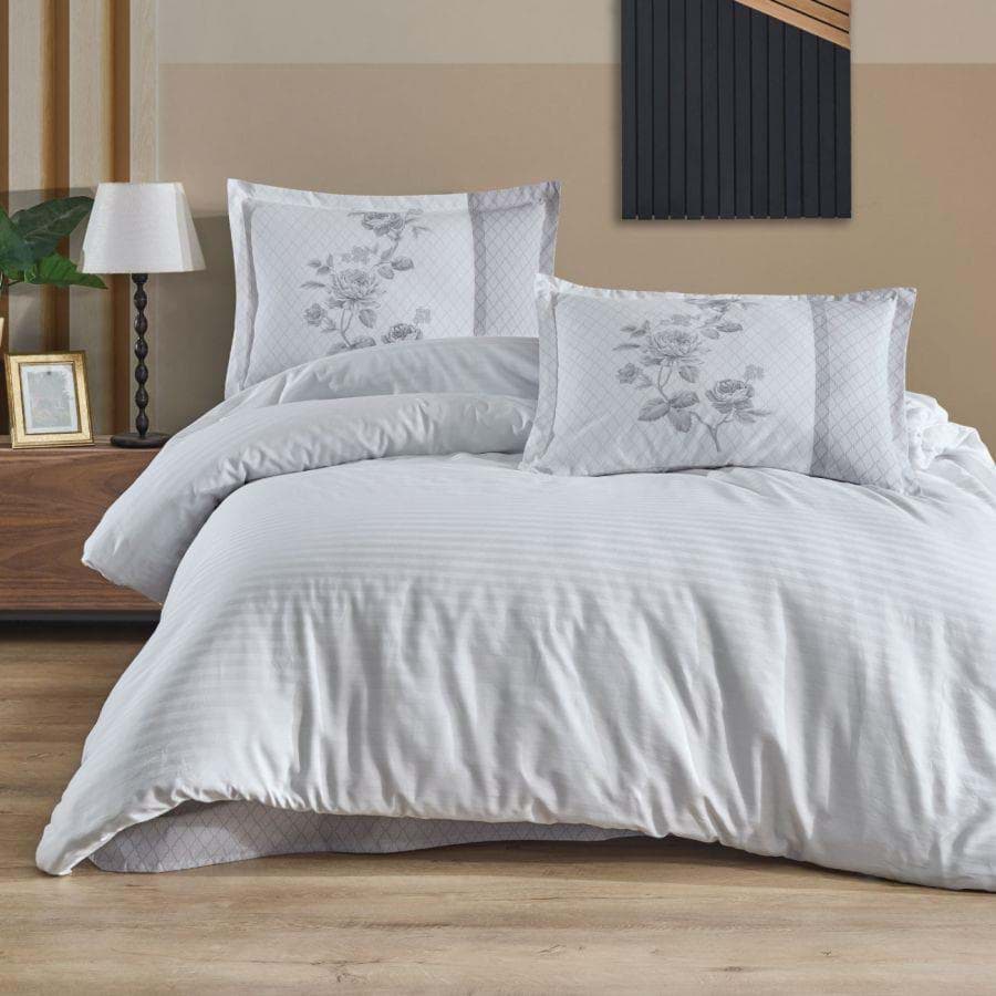 Clasy Butik Serisi Çizgili Ranforce Çift Kişilik Nevresim Takımı Suave v7 Beyaz resmi