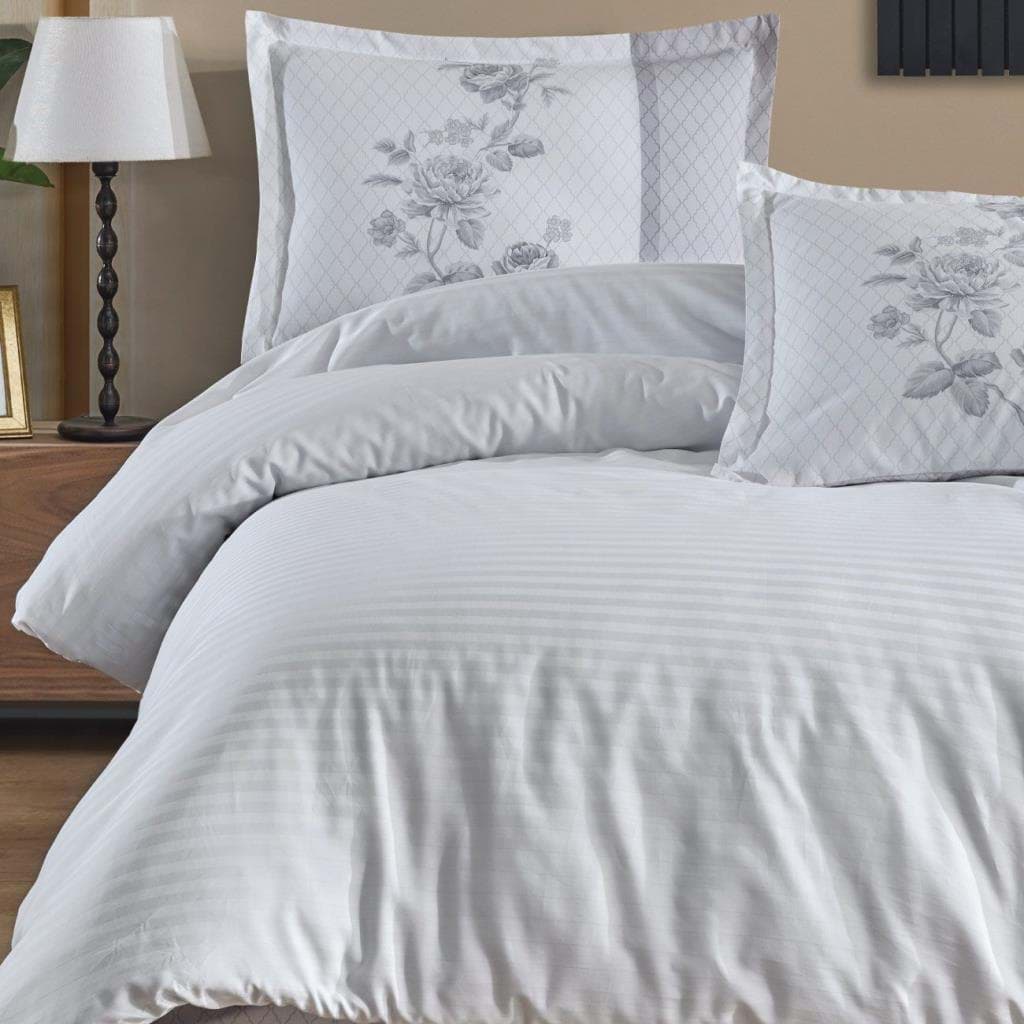 Clasy Butik Serisi Çizgili Ranforce Çift Kişilik Nevresim Takımı Suave v7 Beyaz resmi