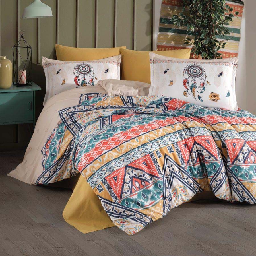 Clasy Ranforce Nevresim Takımı Çift Kişilik Boho v1 Bej resmi