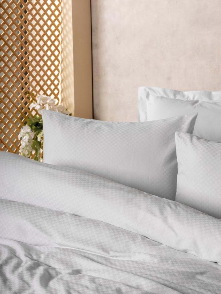 Cotton Box Plain Plaid Çift Kişilik Nevresim Takımı Beyaz resmi