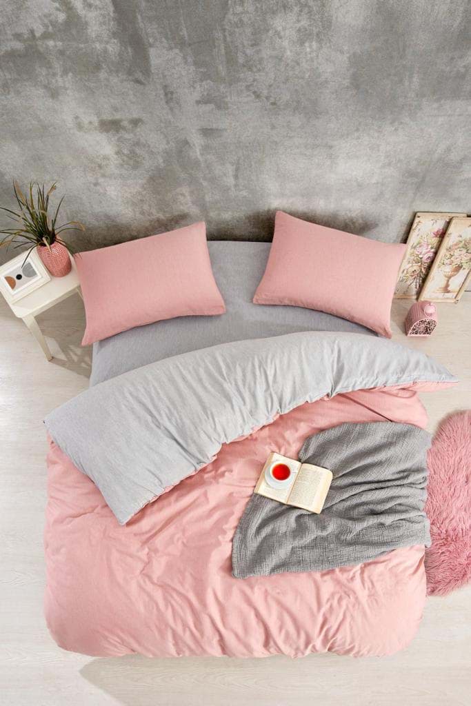 Nevresim Dünyası Düz Renk Pudra Çift Kişilik Nevresim Takımı resmi