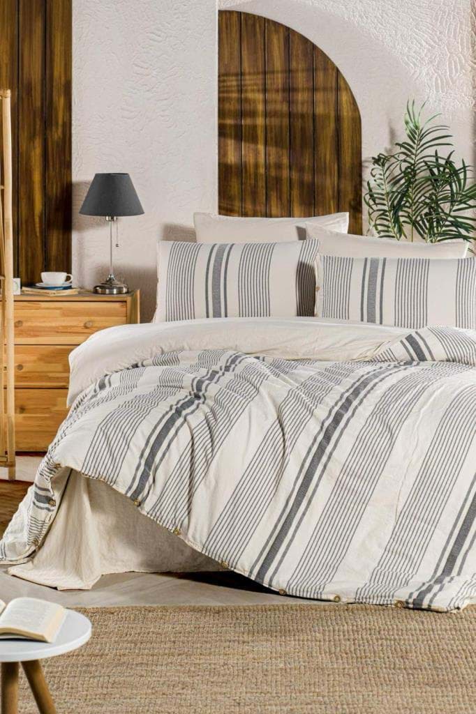 Nevresim Dünyası Organik Çift Kişilik Nevresim Takımı Line Antrasit resmi