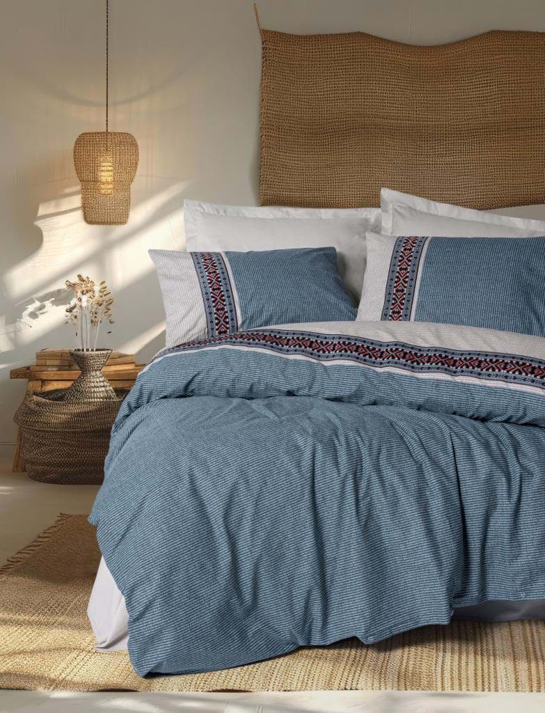 Cotton Box Folk Art Çift Kişilik Nevresim Takımı Polku Gri resmi