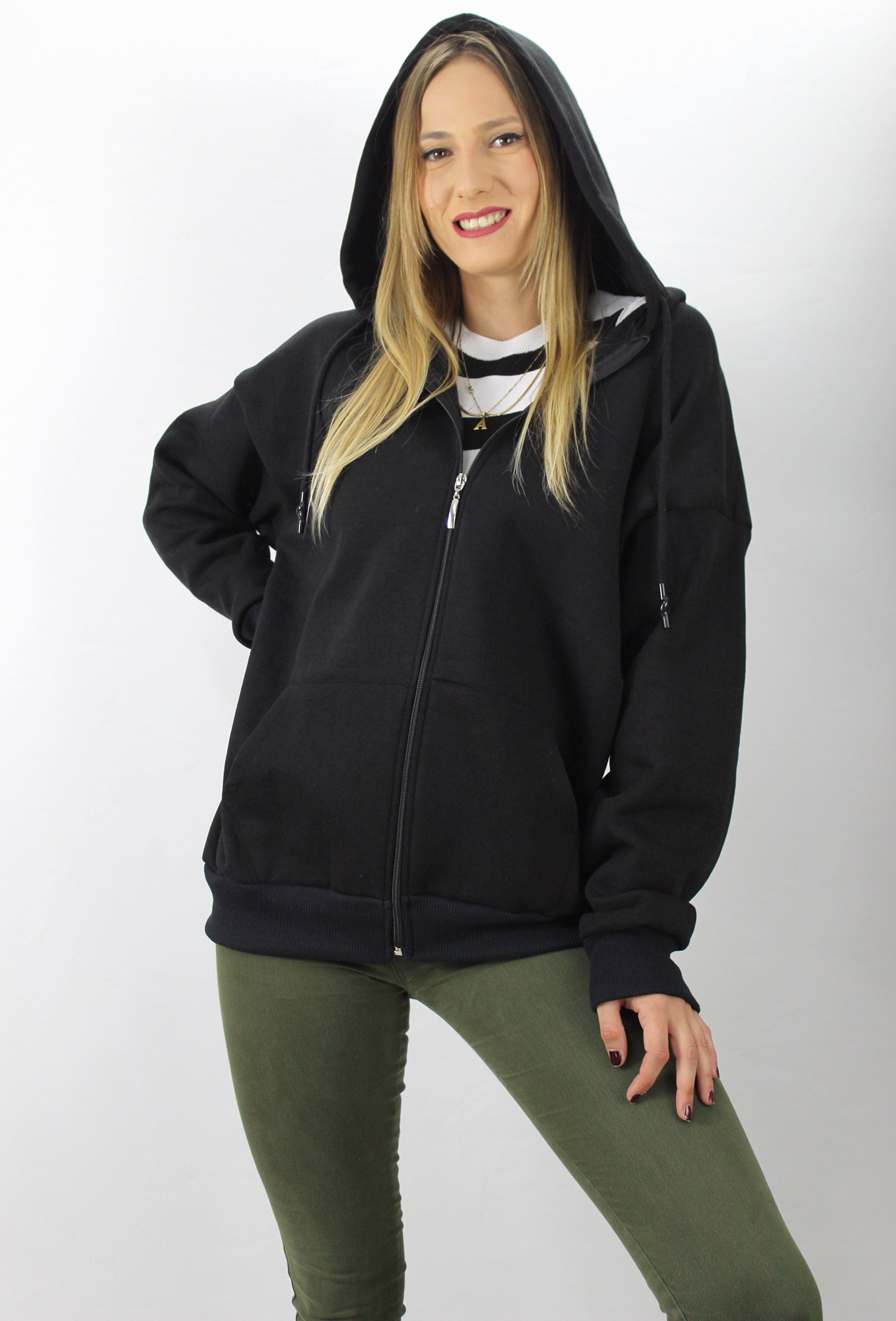 Picture of Fermuarlı Üç İplik Kapşonlu Sweat Siyah - 2810.2022