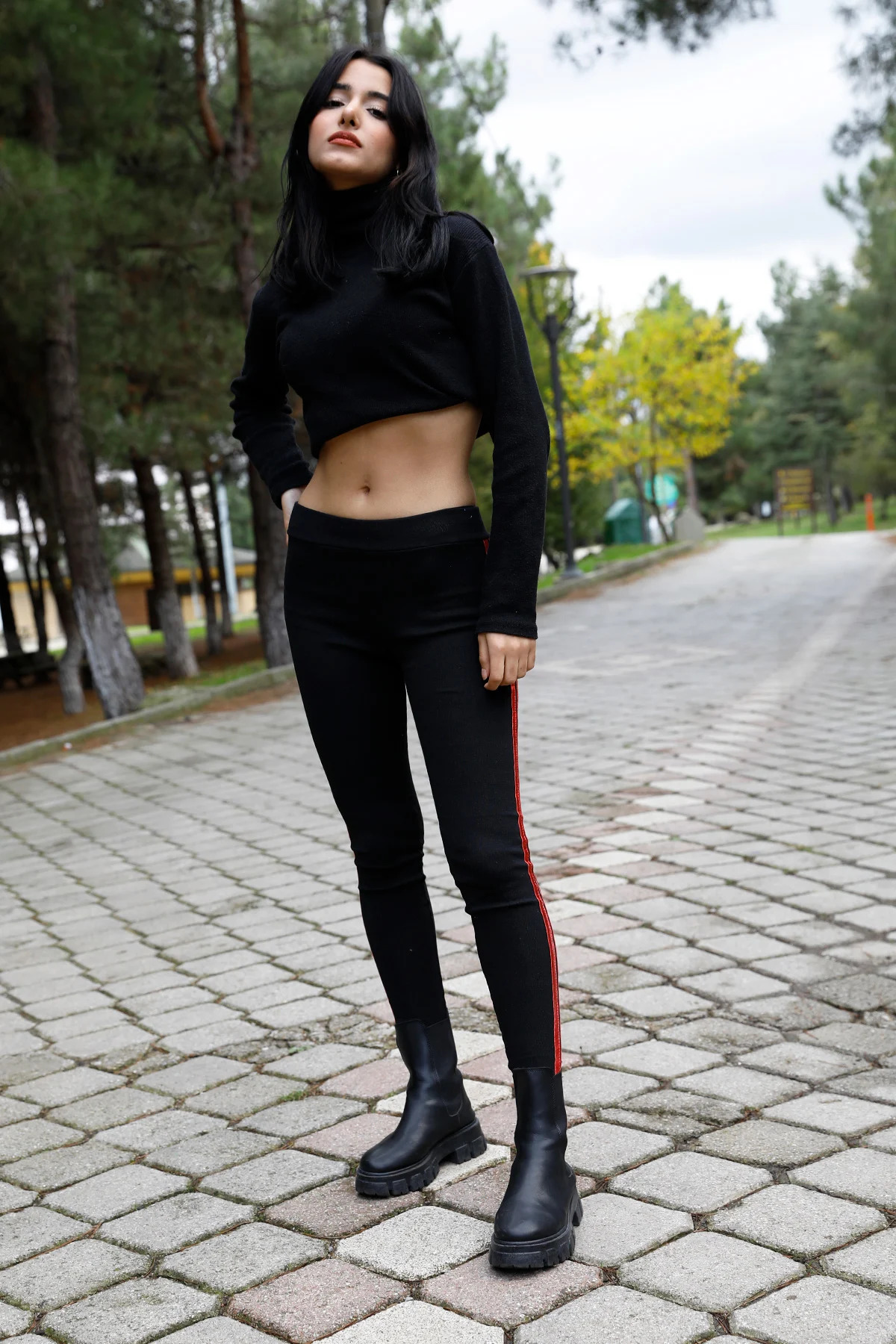 Picture of Yan Çift Şeritli Ribana Tayt Siyah - P-020258