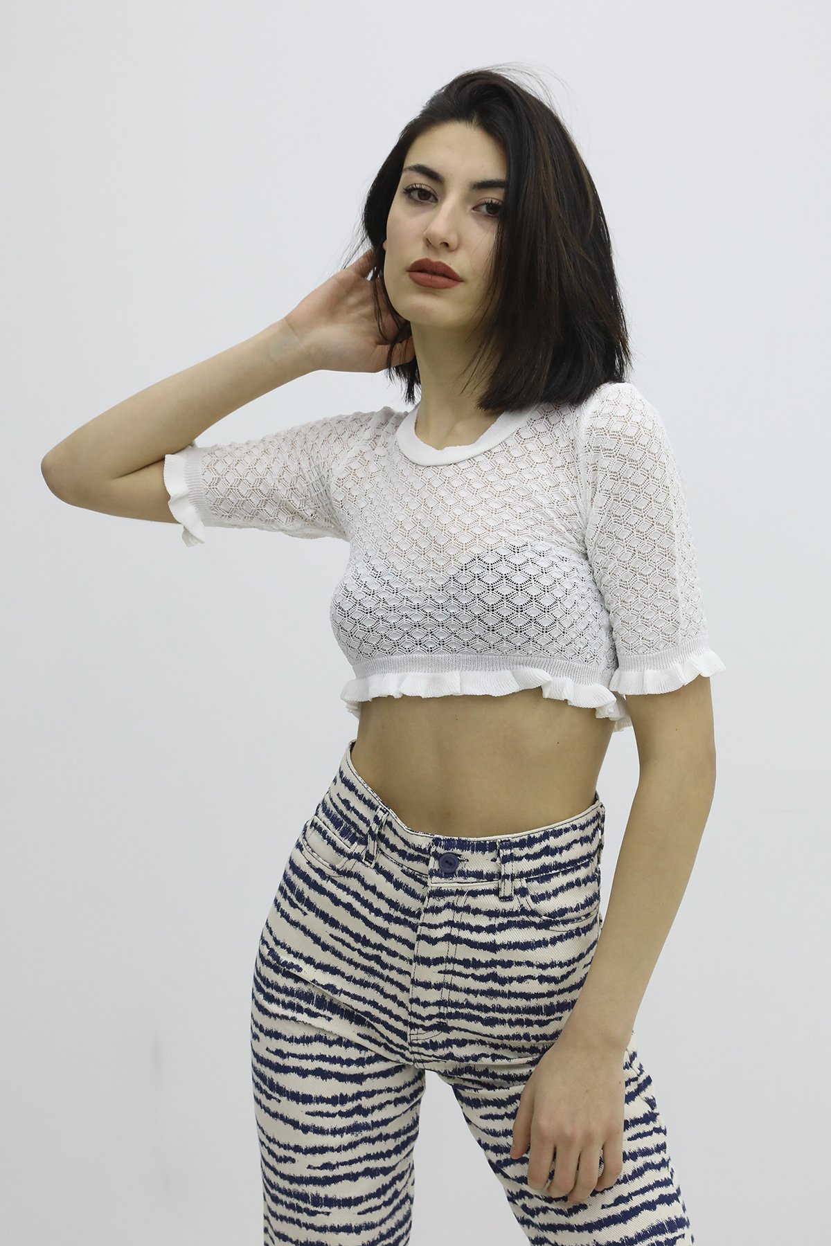 Picture of Bel Lastikli Triko Bluz - P-019803EKRU