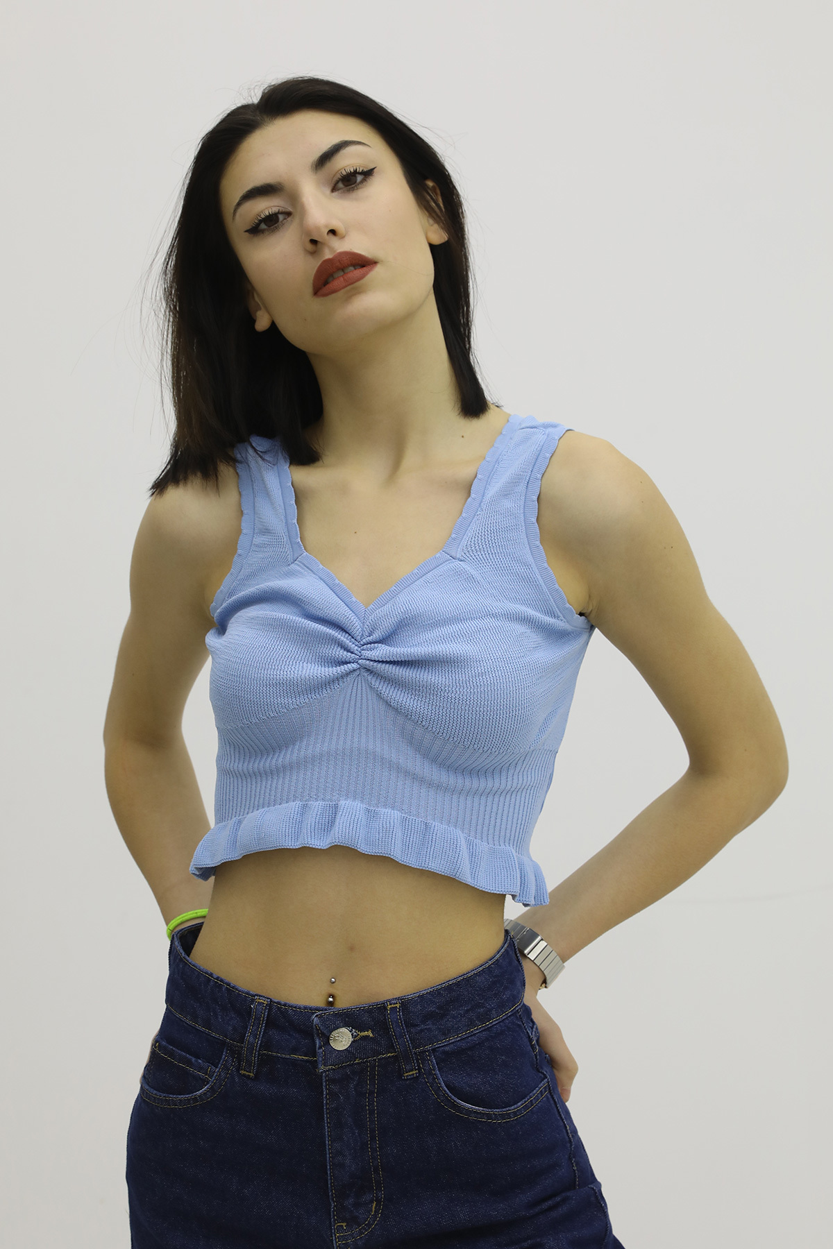 Picture of Bel Lastikli Triko Bluz Mavi - P-019708