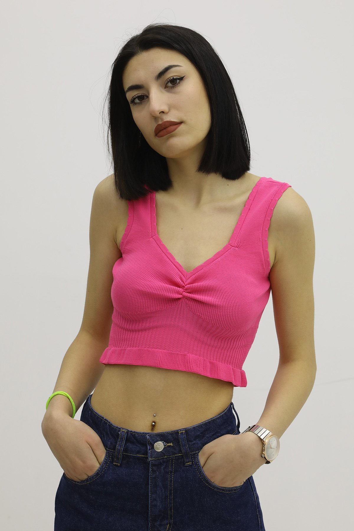 Picture of Bel Lastikli Triko Bluz Fuşya - P-019708