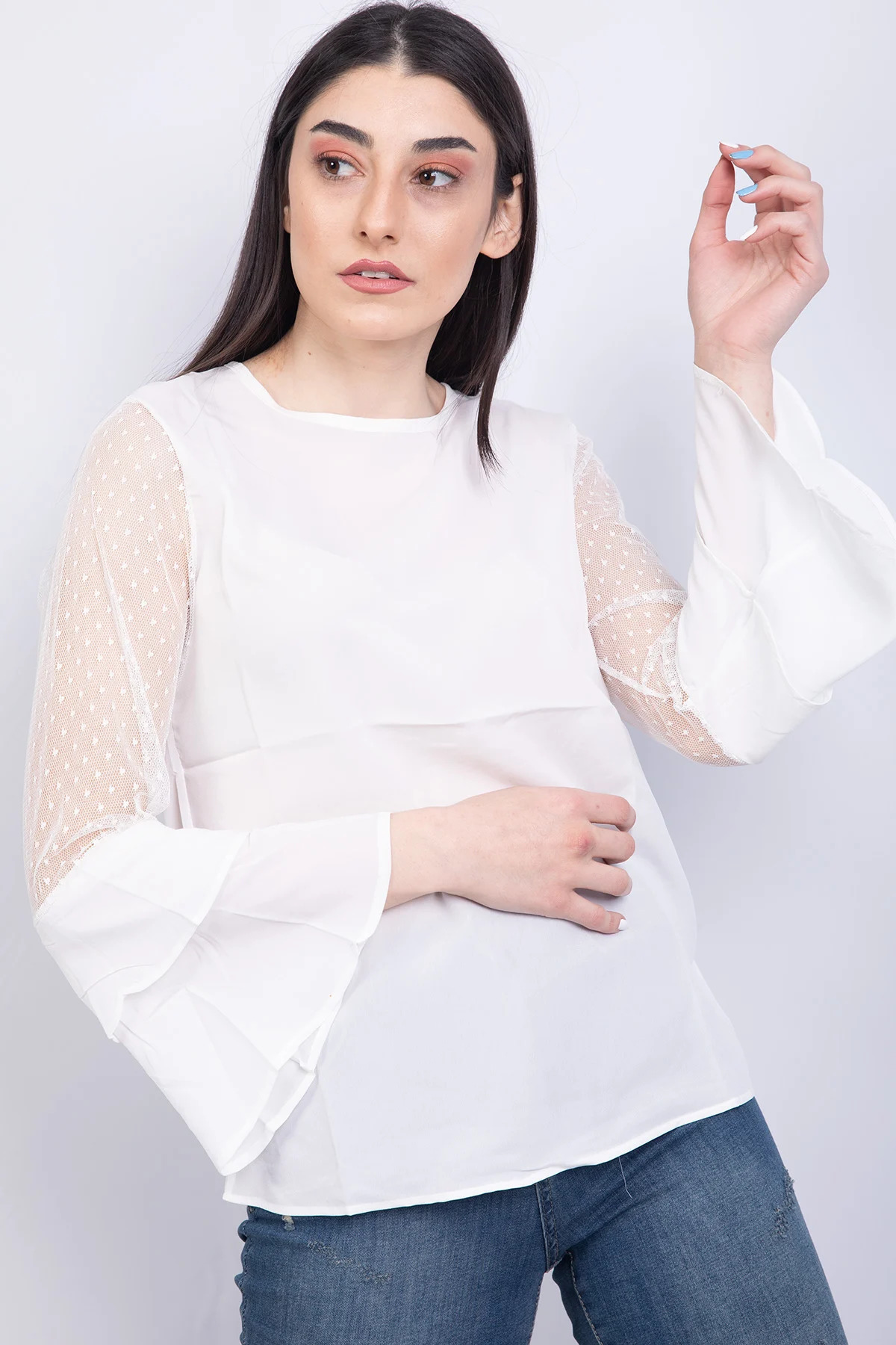 Picture of Bisiklet Yaka Bluz Ekru - P-018626