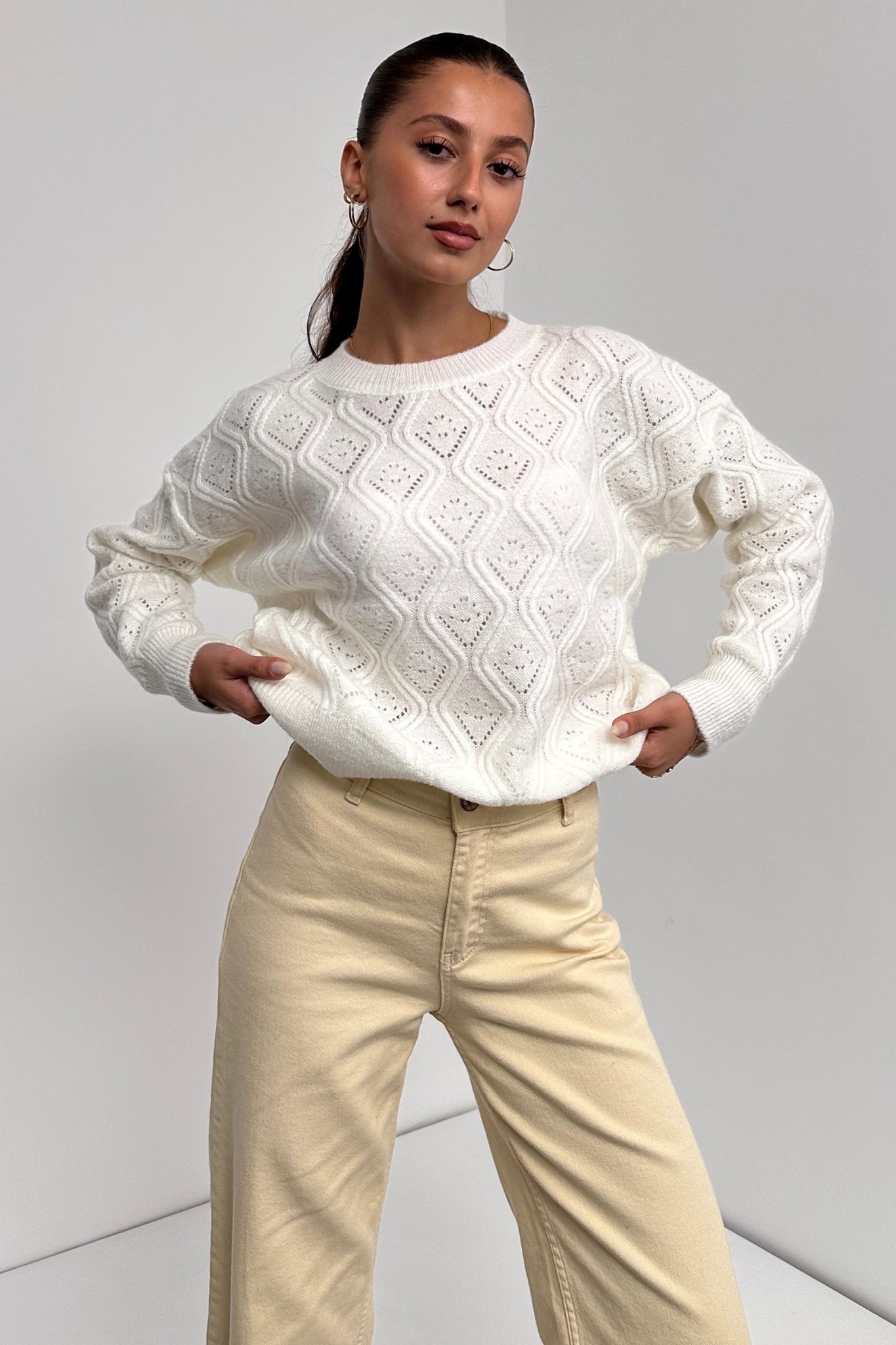 Picture of Bisiklet Yaka Desenli Dokulu Triko Kazak