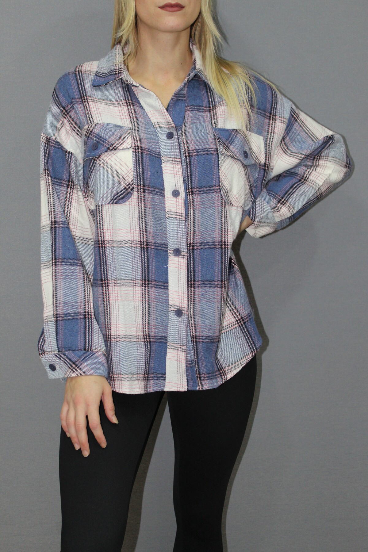 Picture of Oversize Ekose Gömlek Mavi - 4686.140