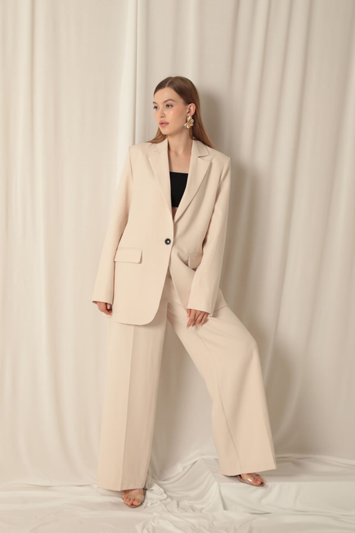 Picture of Atlas Kumaş Palazzo Kadın Bej Pantolon