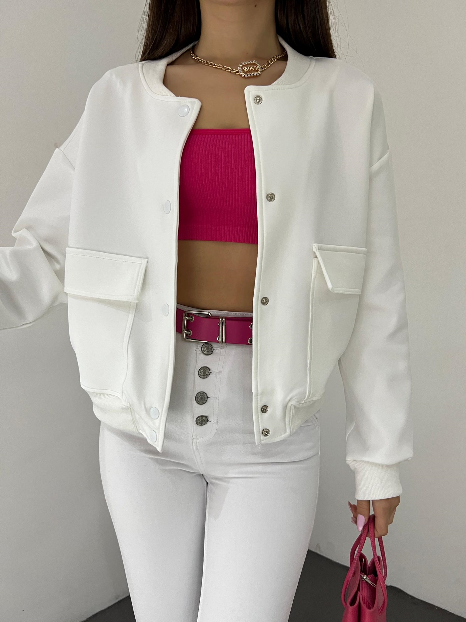 Picture of Çift Cepli Denim Crop Ceket