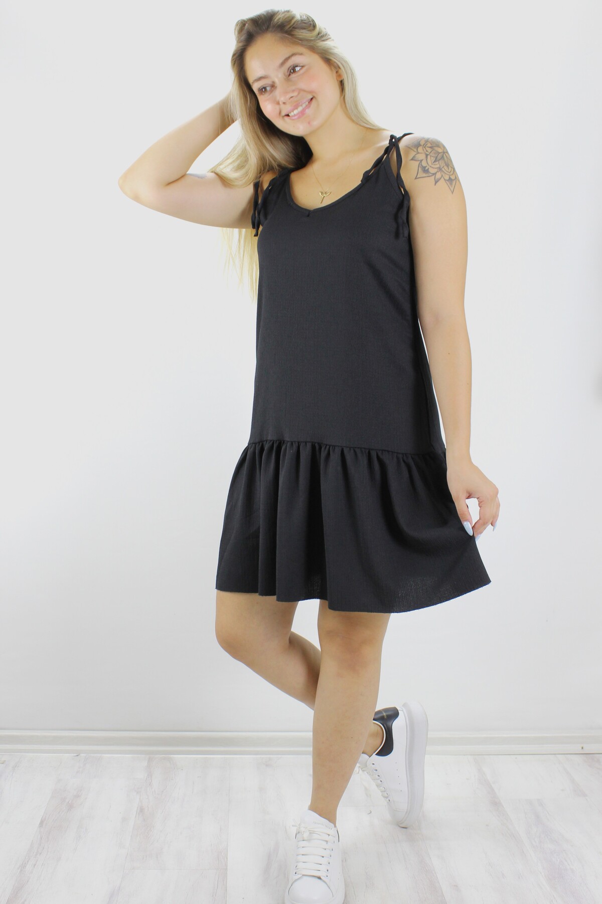 Picture of Krinkıl İp Askılı Elbise Siyah - 1456.65