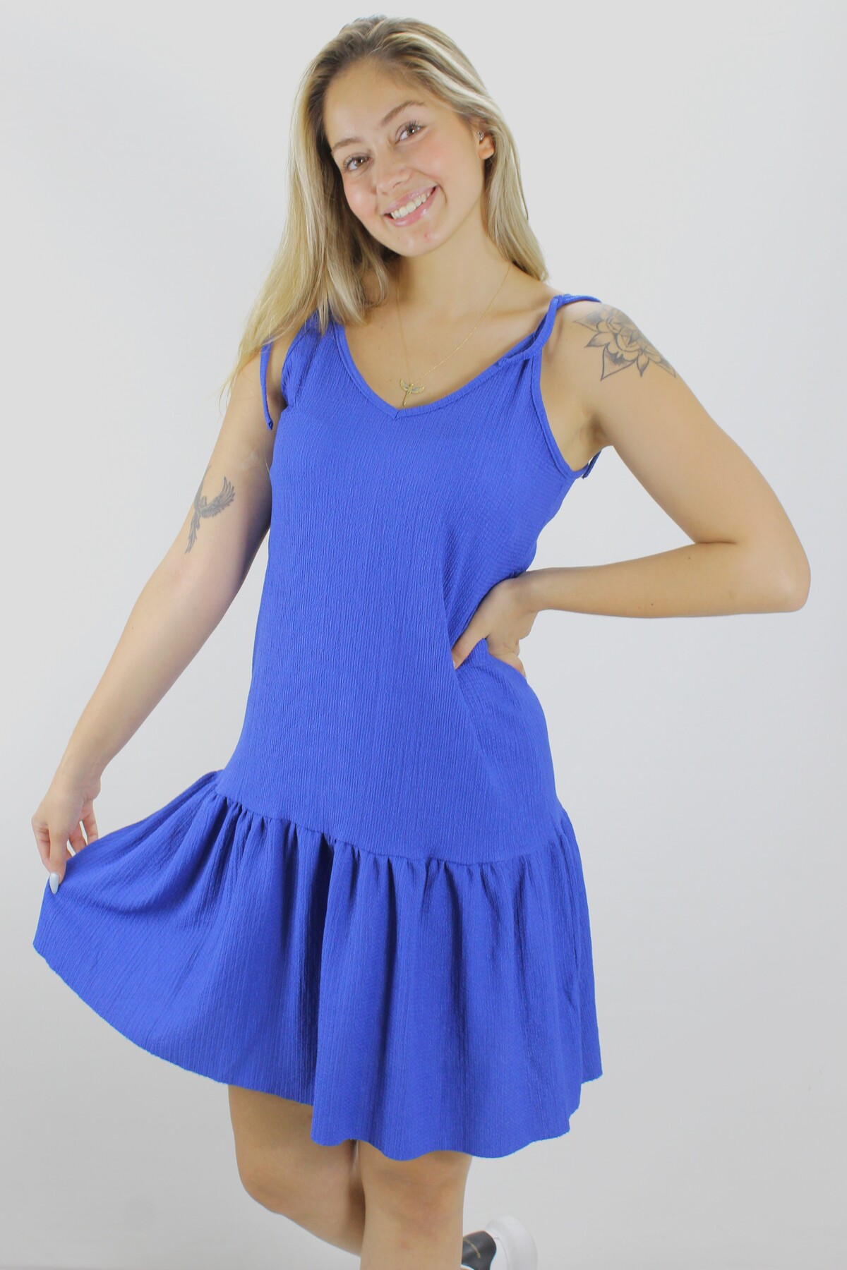 Picture of Krinkıl İp Askılı Elbise Mavi - 1456.65