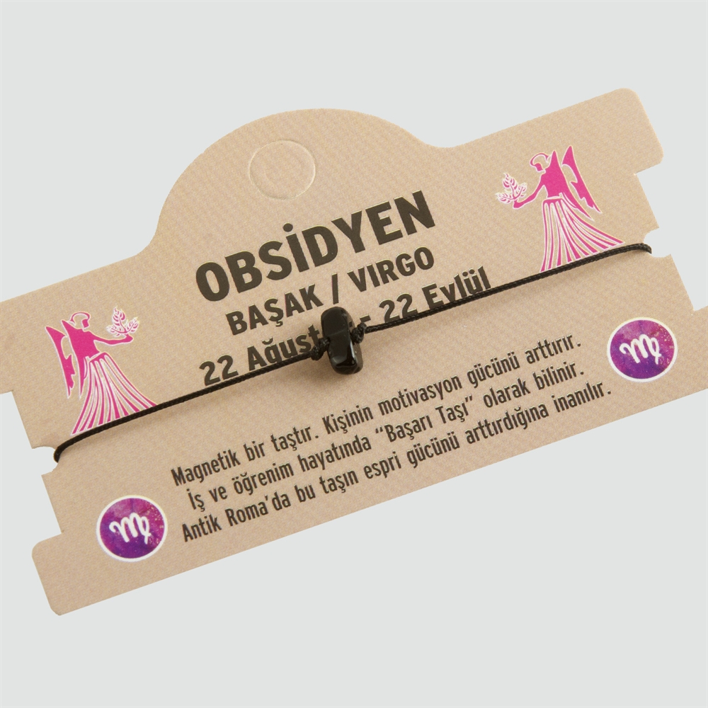 Obsidyen Doğal Taşlı Başak Burç Bileklik - DL0101 resmi