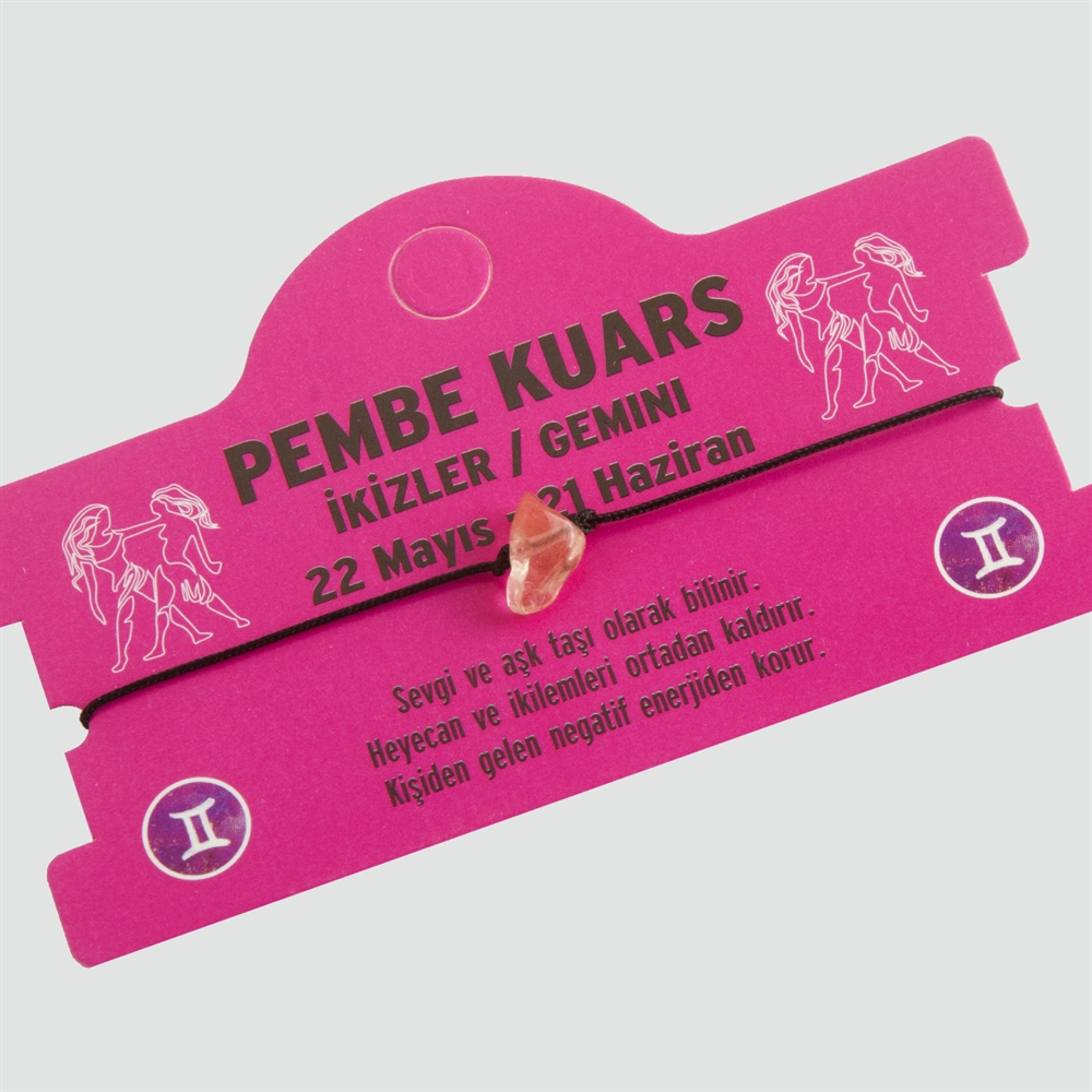 Pembe Kuars Doğal Taşlı İkizler Burç Bileklik - DL0101 resmi