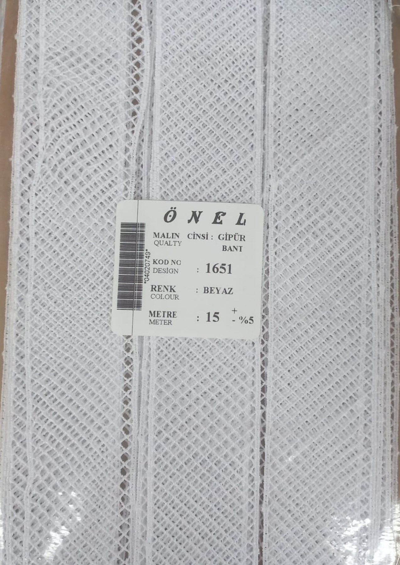 Dantel Polyester Güpür Bant Beyaz 15 Metre En 3 cm ON-1651-B resmi
