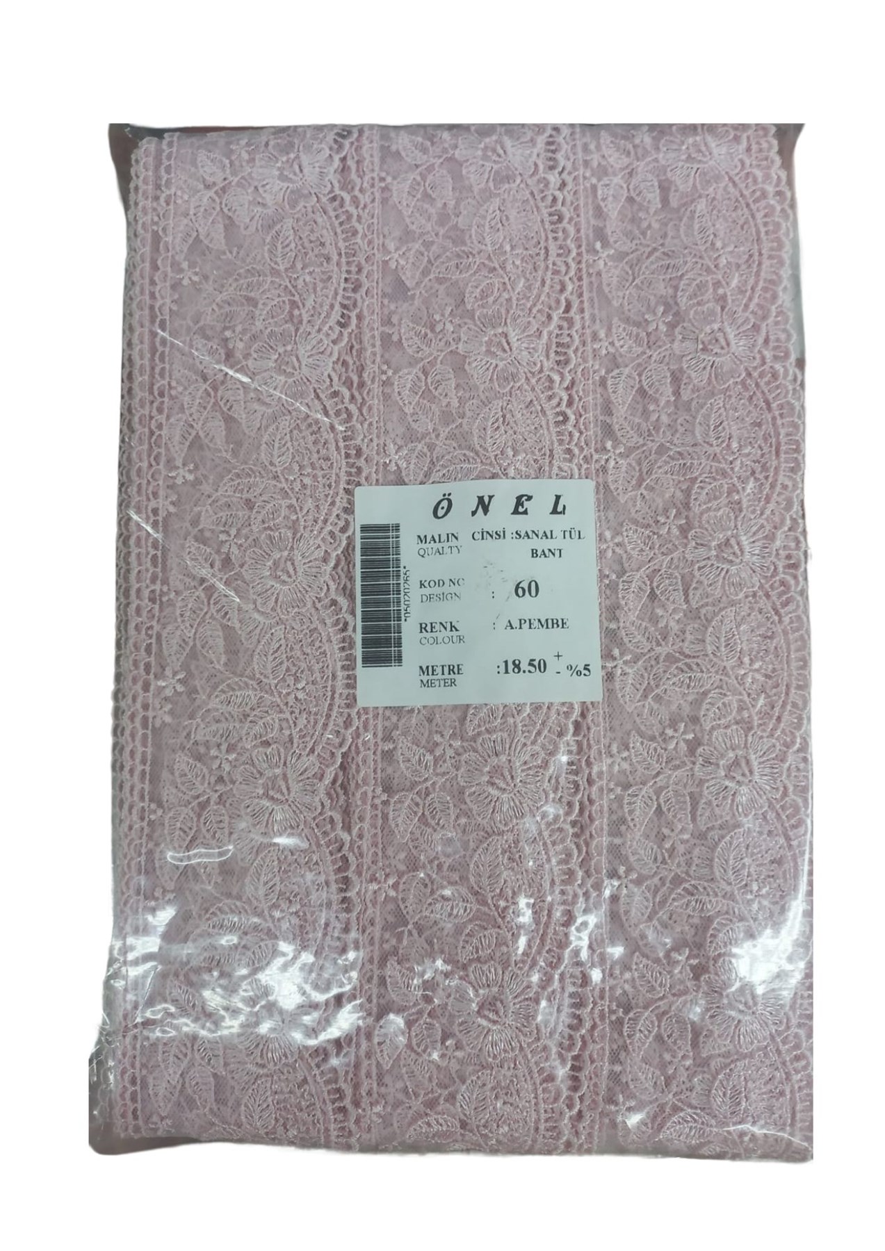 Dantel Polyester Sanal Tül Bant Açık Pembe 18,50 Metre En 6 cm ON-60-P resmi